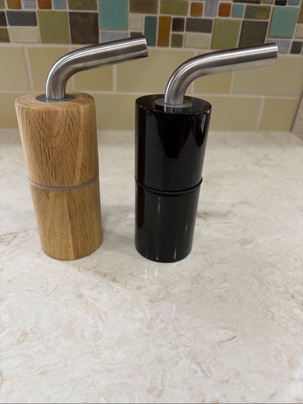 SAGAFORM EDGE MCM Wood and Black Stainless Salt and Pepper Grinders 6”